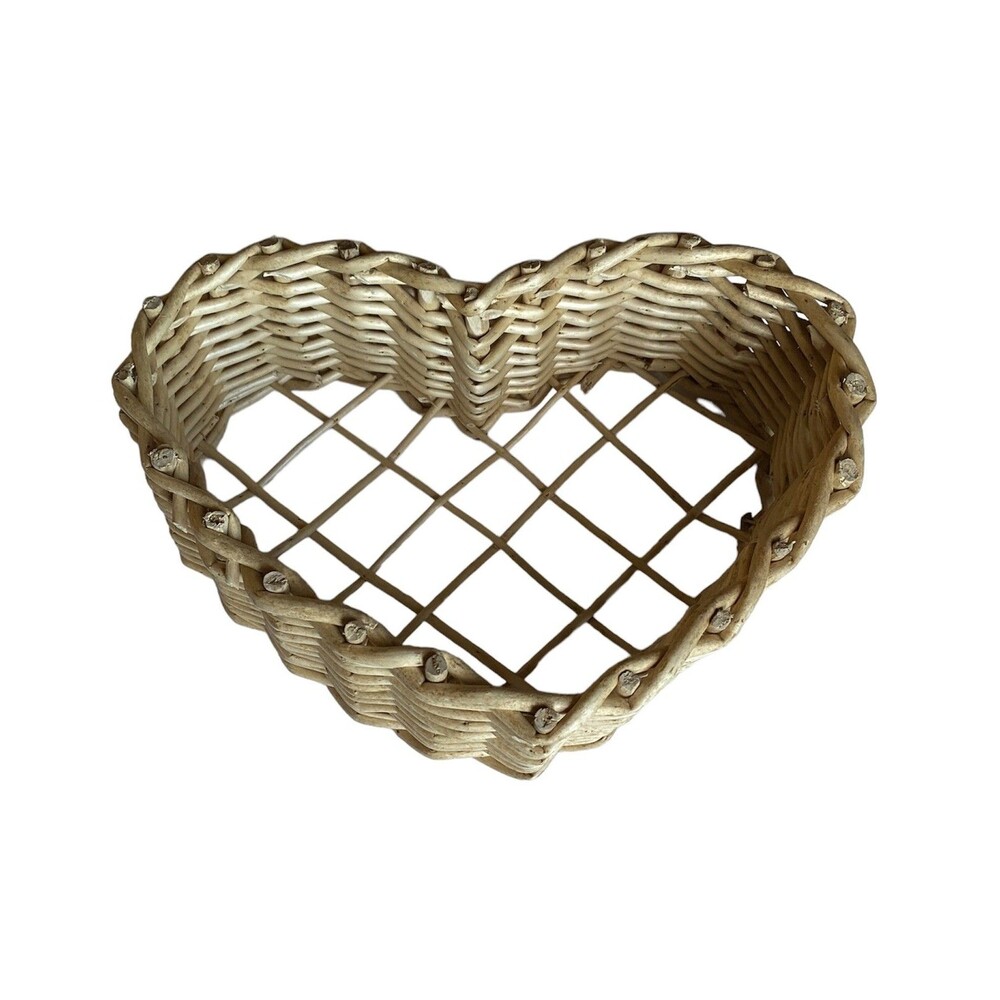Wooden Weaved Heart Shaped Basket 11x8x4 Valentines Day Love